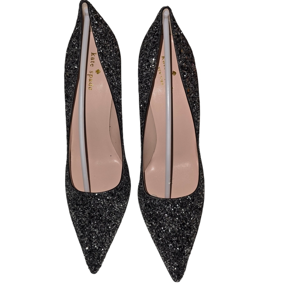 NIB Kate Spade Licorice Black/Silver Glitter Heels - Size 9.5 - Made in Italy - Picture 4 of 10